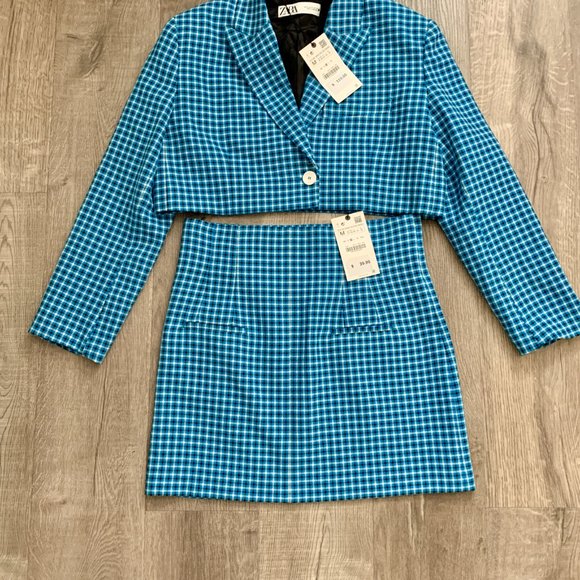 NWT Zara 2 pcs PLAID CROPPED JACKET + MINI SKIRT - Picture 3 of 11